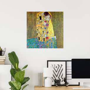 De Kus door Gustav Klimt, Vintage Art Nouveau Poster