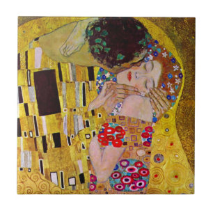 De Kus door Gustav Klimt, Vintage Art Nouveau Tegeltje