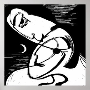 De Kus door Moonlight en Oceaan Poster