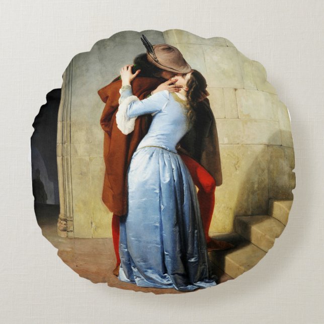De Kus - Francesco Hayez Il Bacio  Rond Kussen (Voorkant)