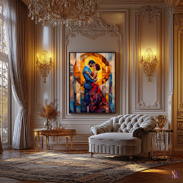 De Kus Glas-in-lood Mozaïek Kunstwerk Canvas Afdruk