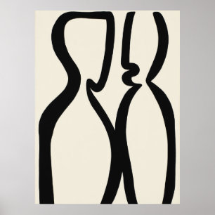 De Kus – Moderne Zwarte en Witte Lijnkunst Poster