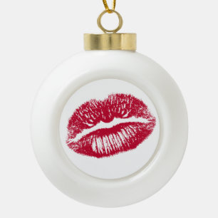 De Kus, Rode Lippen Keramische Bal Ornament