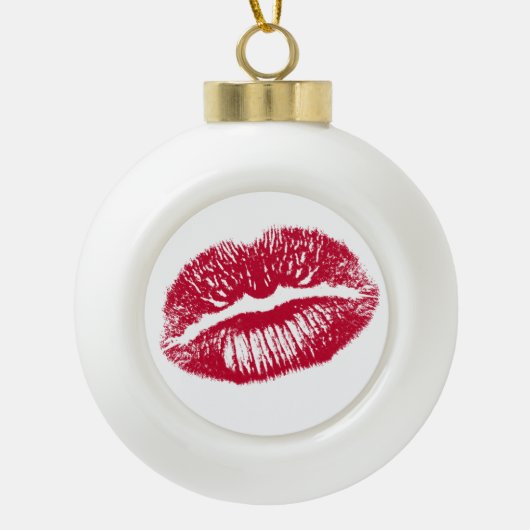 De Kus, Rode Lippen Keramische Bal Ornament (Voorkant)