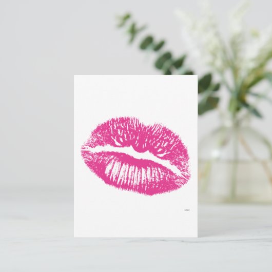 De kus, roze lips briefkaart (Staand voorkant)