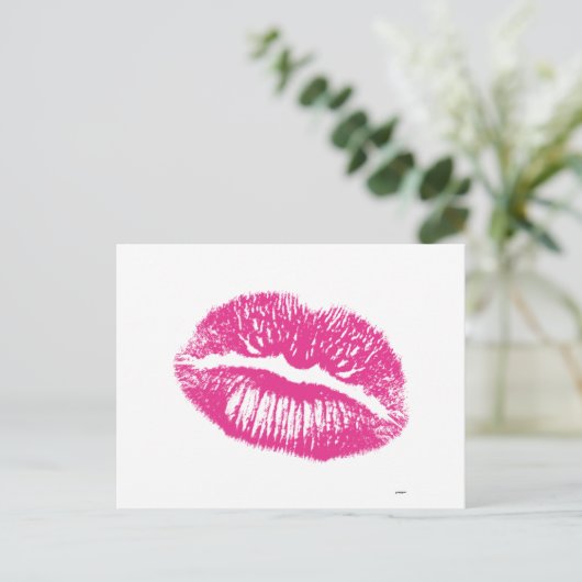 De kus, roze lips briefkaart (Staand voorkant)