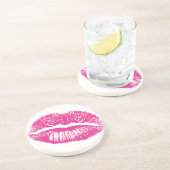 De kus, roze lips zandsteen onderzetter (Zijkant)