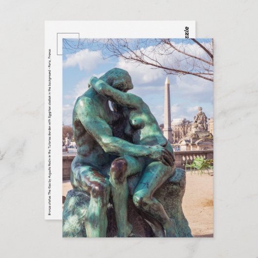 De Kus van Auguste Rodin in de Tuilerieën, Parijs Briefkaart (Voorkant / Achterkant)