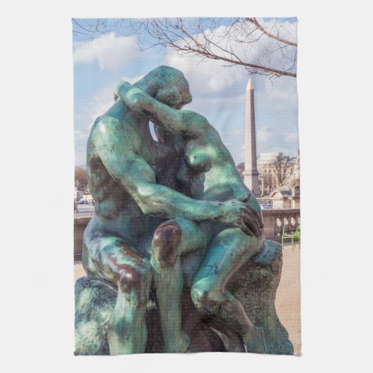 De kus van Auguste Rodin op de Tuileries in Parijs Theedoek (Verticaal)
