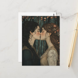De kus van de geliefden Vintage sprookje Briefkaart