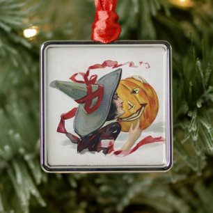 De kus van de heks: een Jack-o-lantaarn met Hallow Metalen Ornament