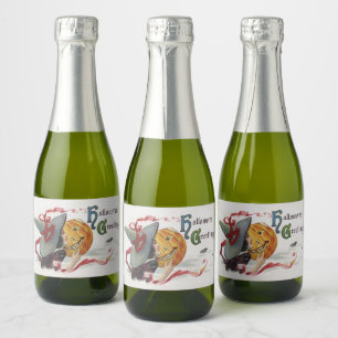 De kus van de heks: een Jack-o-lantaarn met Hallow Sparkling Wijnetiket