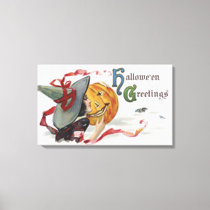 De kus van de heks: een Jack o Lantern met Hallowe Canvas Afdruk