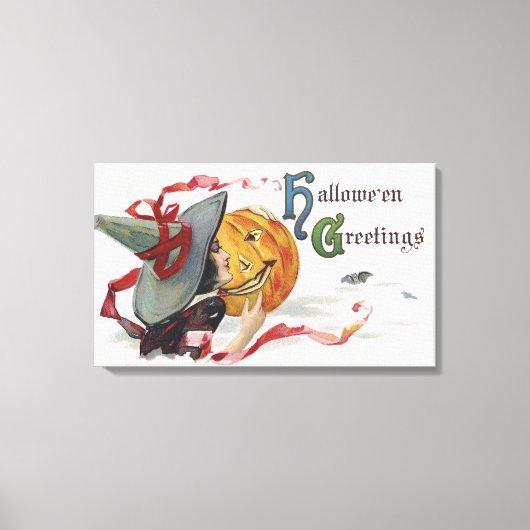 De kus van de heks: een Jack o Lantern met Hallowe Canvas Afdruk (Voorkant)