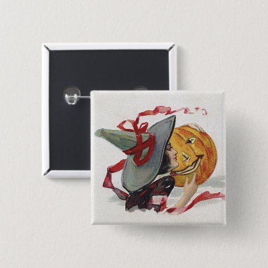 De kus van de heks: een Jack o Lantern met Hallowe Vierkante Button 5,1 Cm (Voorkant /achterkant)