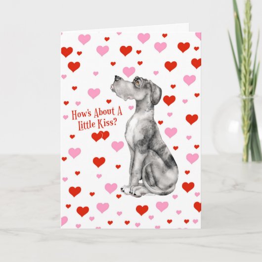 De Kus van de Valentijnsdag van great dane Merle Feestdagen Kaart (Voorkant)
