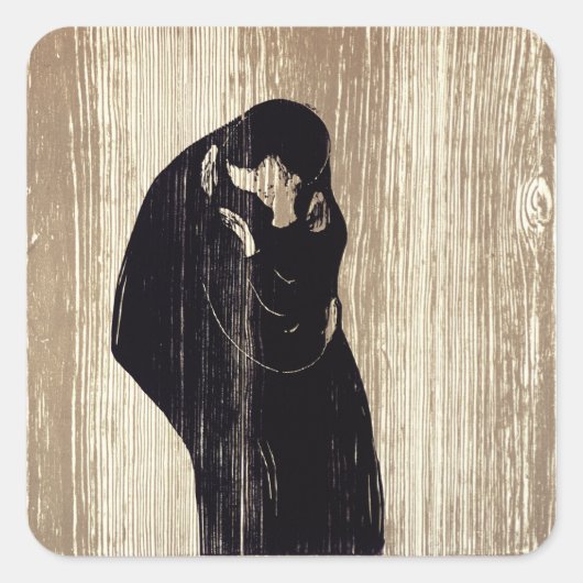De kus van Edvard Munch lithografie, Vierkante Sticker (Voorkant)