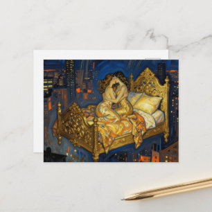 De kus van geliefden Magisch bed boven de stad Fan Briefkaart