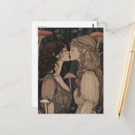 De kus van geliefden Paddenstoelenbos Sprookje Briefkaart