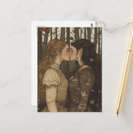 De kus van geliefden Vintage sprookje in de herfst Briefkaart