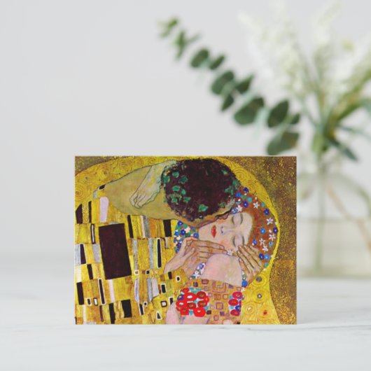 De kus van Gustav Klimt,  Art Nouveau Briefkaart (Staand voorkant)