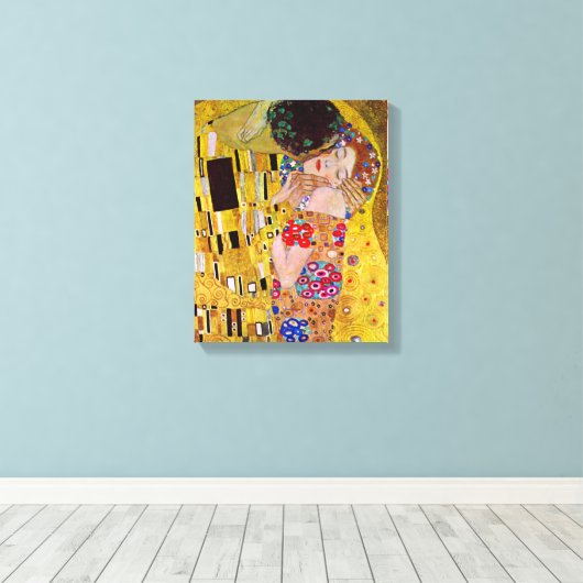 De kus van Gustav Klimt, Art Nouveau Canvas Afdruk (Insitu (Houten vloer))