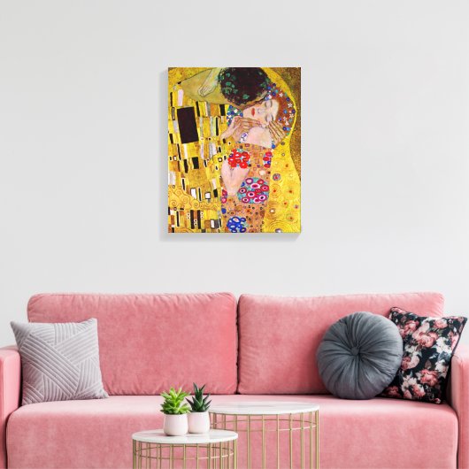 De kus van Gustav Klimt, Art Nouveau Canvas Afdruk (Insitu (Woonkamer))