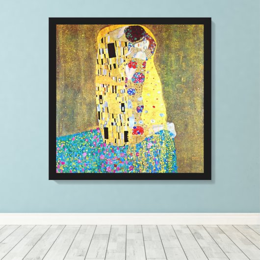 De kus van Gustav Klimt,  Art Nouveau Canvas Afdruk (Insitu (Houten vloer))