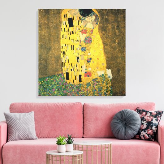 De kus van Gustav Klimt,  Art Nouveau Canvas Afdruk (Insitu (Woonkamer))