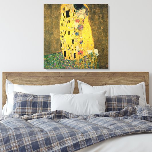 De kus van Gustav Klimt,  Art Nouveau Canvas Afdruk (Insitu (Slaapkamer))
