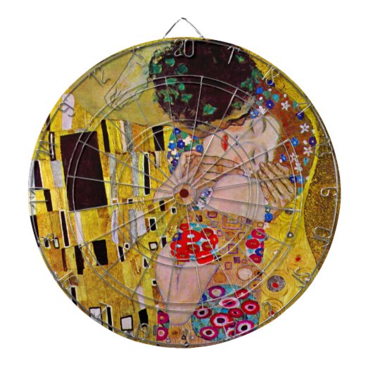 De kus van Gustav Klimt,  Art Nouveau Dartbord (Voorkant)
