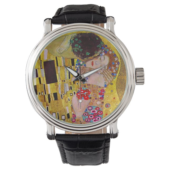 De kus van Gustav Klimt,  Art Nouveau Horloge (Voorkant)