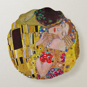 De kus van Gustav Klimt,  Art Nouveau Rond Kussen