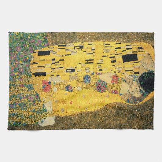 De kus van Gustav Klimt,  Art Nouveau Theedoek (Horizontaal)