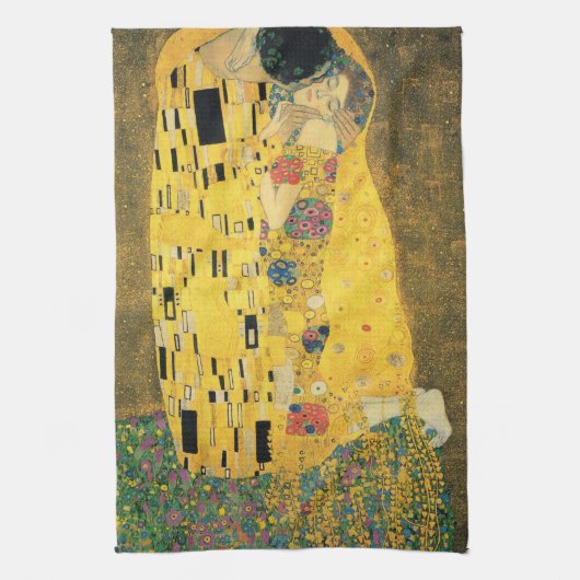 De kus van Gustav Klimt,  Art Nouveau Theedoek (Verticaal)