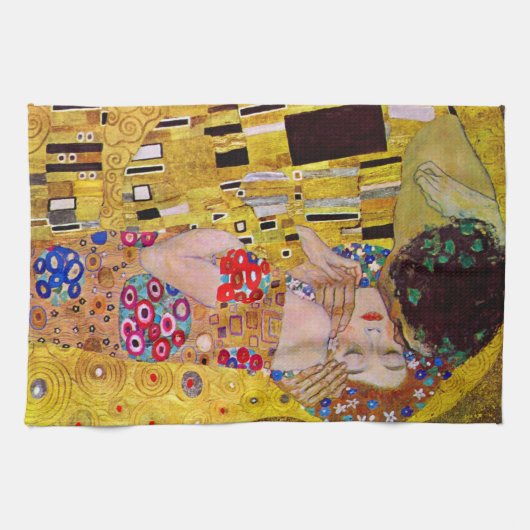 De kus van Gustav Klimt,  Art Nouveau Theedoek (Horizontaal)