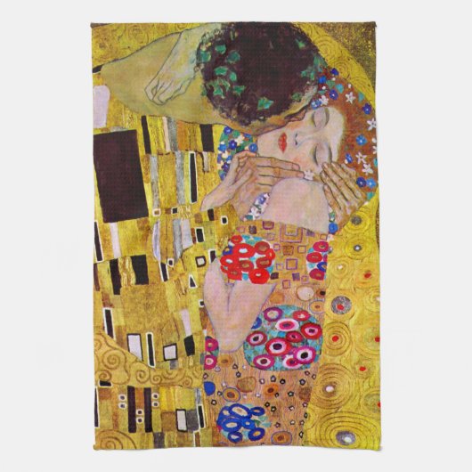 De kus van Gustav Klimt, Art Nouveau Theedoek (Verticaal)