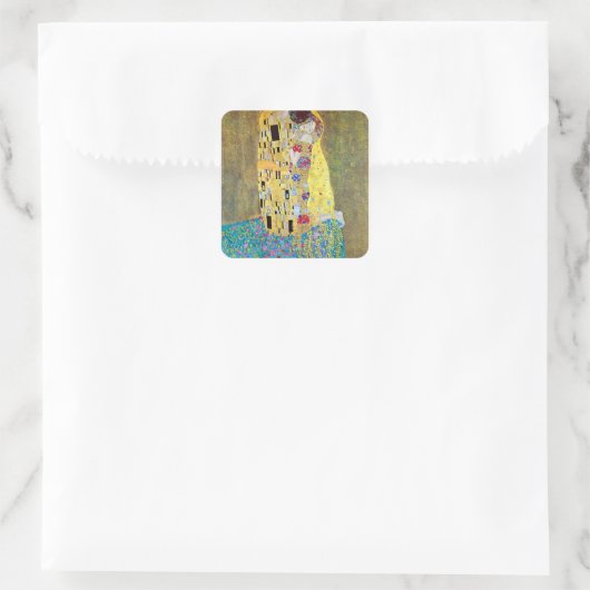 De kus van Gustav Klimt,  Art Nouveau Vierkante Sticker (Tas)
