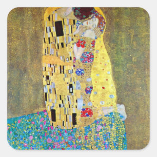 De kus van Gustav Klimt,  Art Nouveau Vierkante Sticker