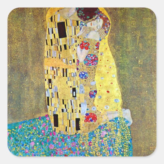 De kus van Gustav Klimt,  Art Nouveau Vierkante Sticker (Voorkant)