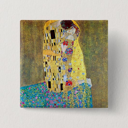 De Kus van Gustav Klimt, Oude Art Nouveau Vierkante Button 5,1 Cm (Voorkant)