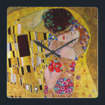 De Kus van Gustav Klimt, Oude Art Nouveau Vierkante Klok<br><div class="desc">De ultieme schildering van liefde, een prachtig ontwerp om Valentijnsdag mee te vieren!</div>