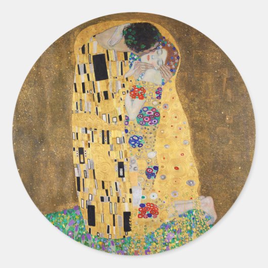 De Kus van Gustav Klimt Ronde Sticker (Voorkant)