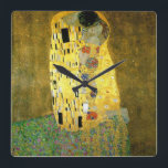 De kus van Gustav Klimt Vierkante Klok<br><div class="desc">De kus van Gustav Klimt op een vierkante muurklok</div>