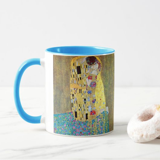 De Kus van Gustav Klimt, Vintage Art Nouveau Mok (Met donut)