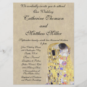 De kus van Klimt Creamy Sand Wedding Invitation Kaart