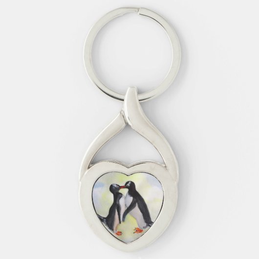 De kus van Penguins Swirl Metal Sleutelhanger (Voorkant)