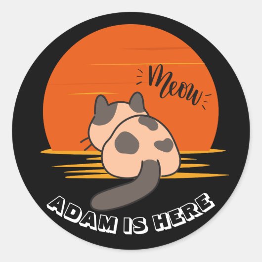 DE KUSTKAT SUNSET DOCUSTOMIZE PERSONALISEERDE NAAM RONDE STICKER (Voorkant)