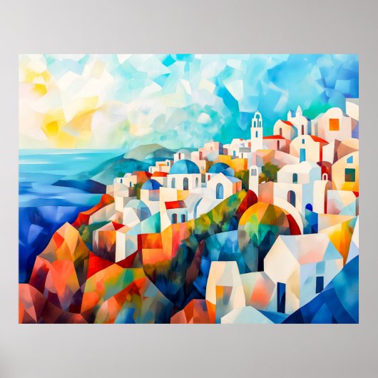 De kustlijn van Santorini in artistieke impressie Poster (Voorkant)