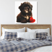 De Kutste Valentijn, Chocolate Havanese Puppy Canvas Afdruk (Insitu (Slaapkamer))